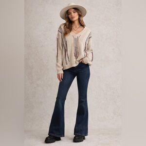 POL Boho Off White V-Neck Sweater-Cozy and cute